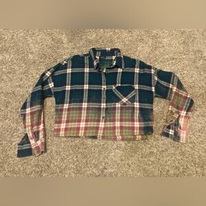 Rue 21 Green/Blue Ombré Cropped Flannel